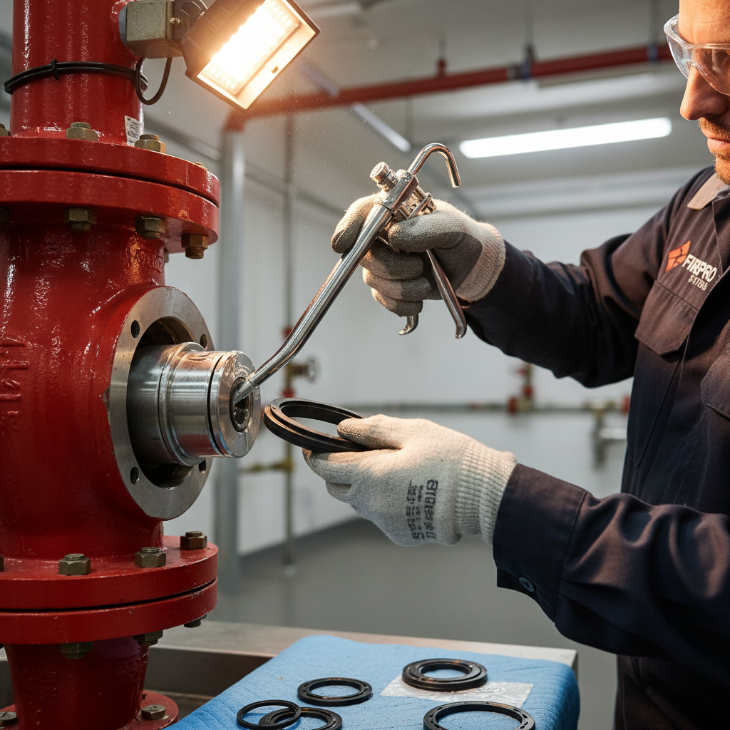Contractor servicing a commercial fire valve with lubricant and seal kit