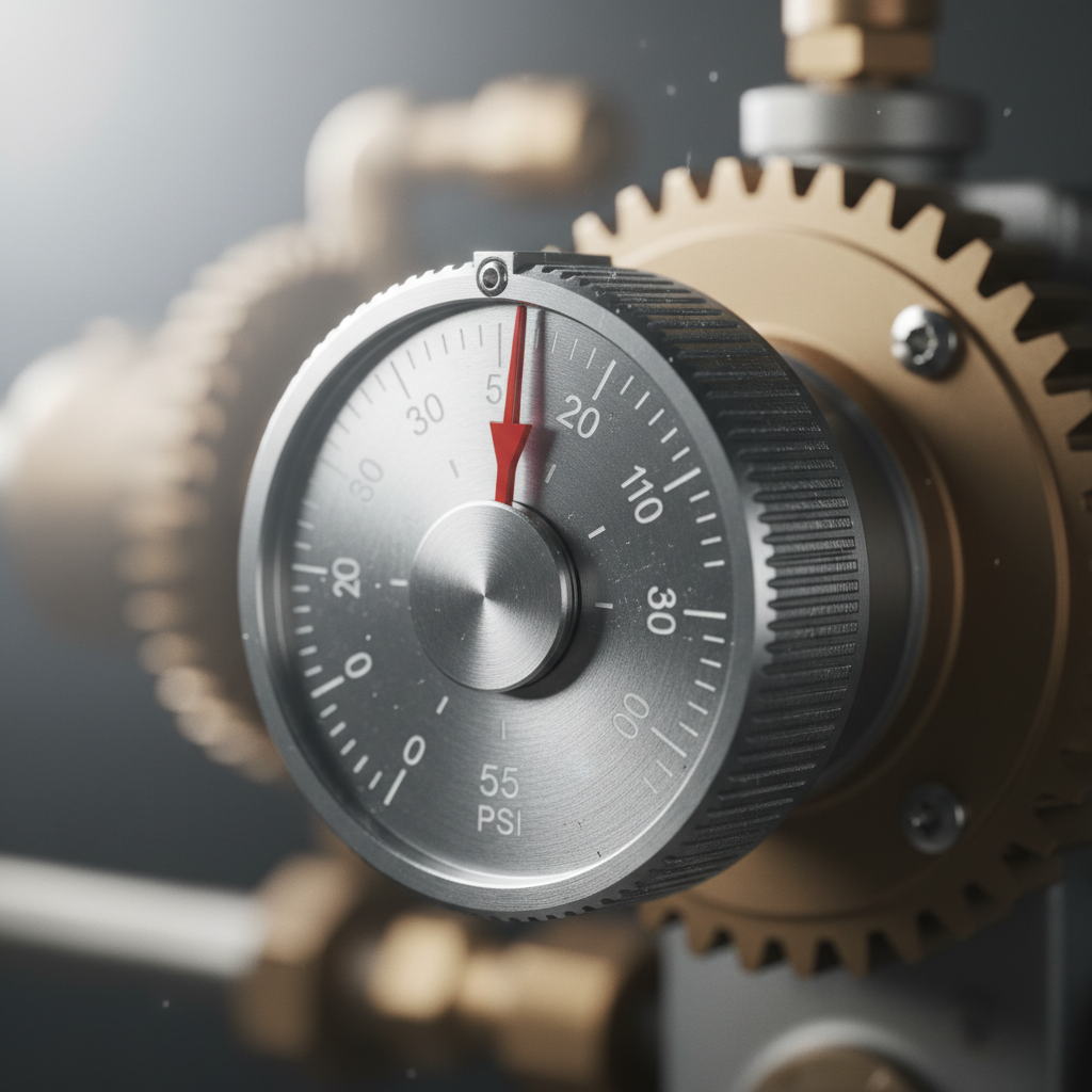 Close-up macro of pressure regulator adjustment dial with measurement markings