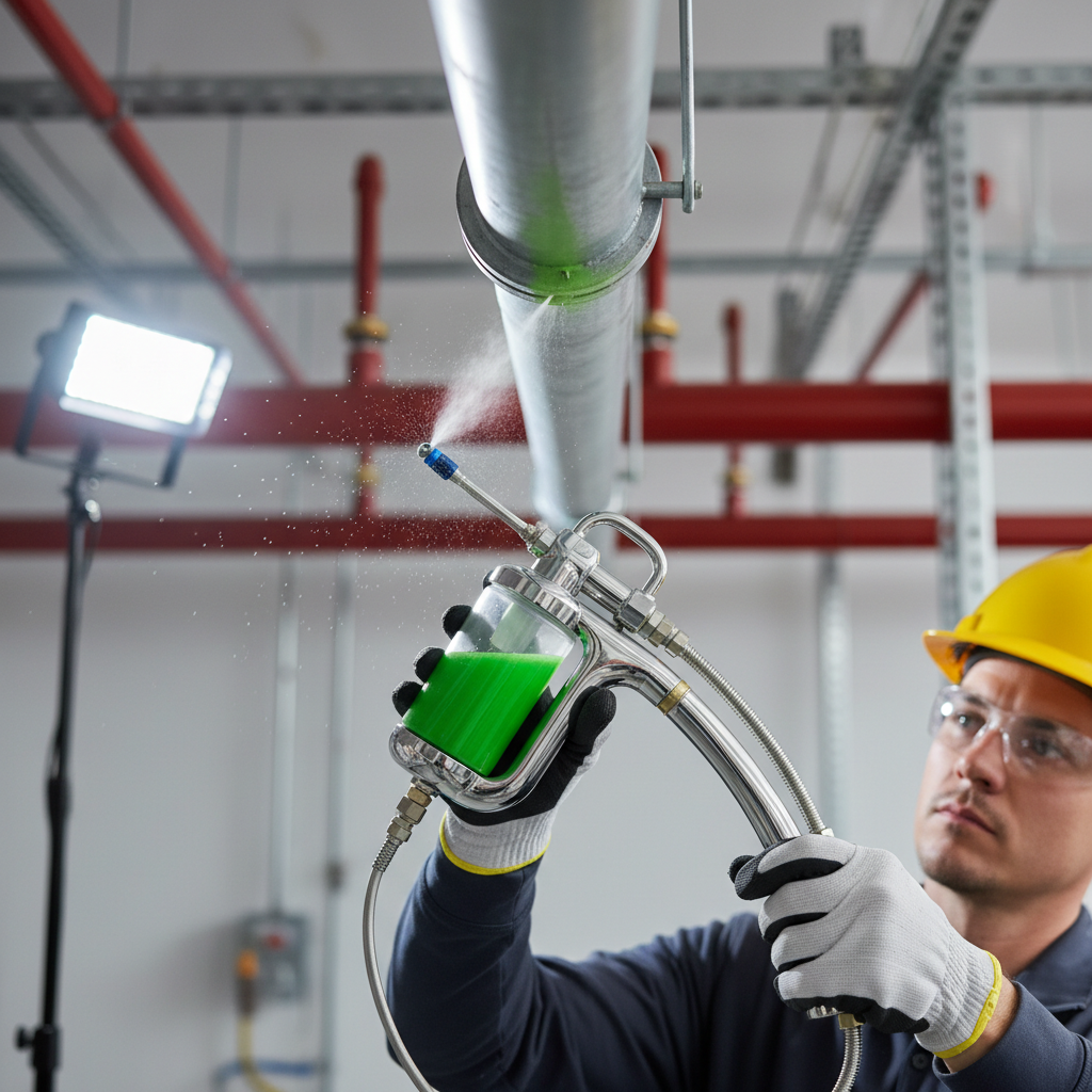 Contractor applying corrosion inhibitor to sprinkler piping with specialized tool