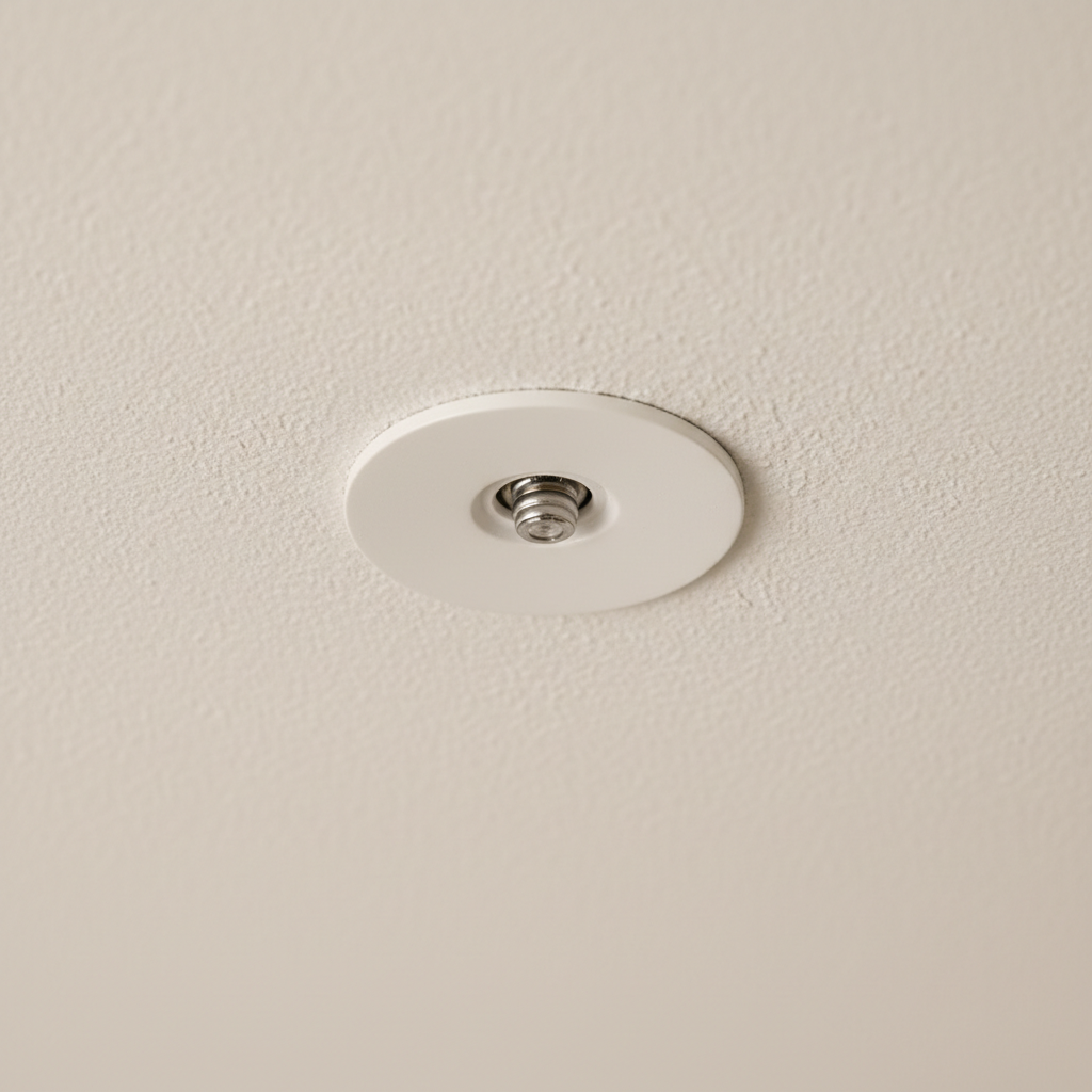 Close-up of low-profile residential sprinkler head installed flush in ceiling