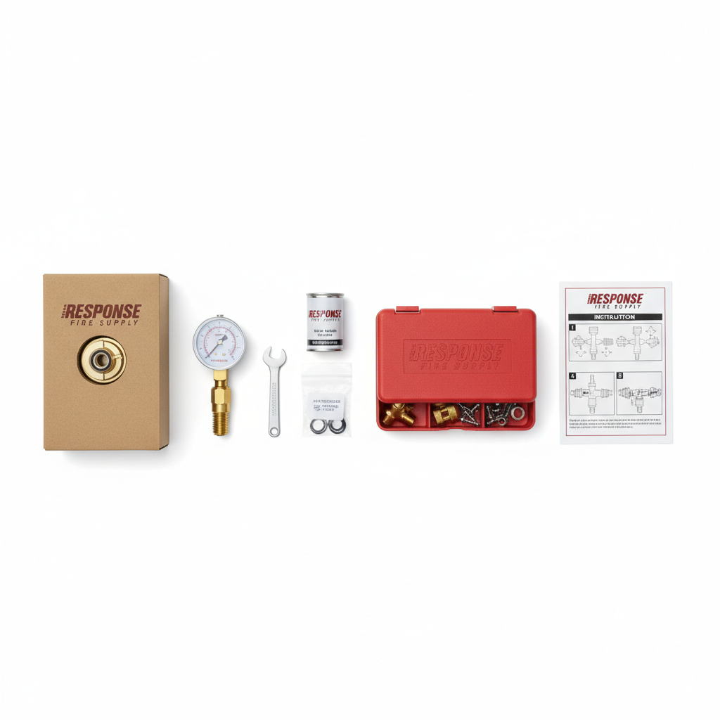 Overhead shot of maintenance kit components laid out in workflow order on white background