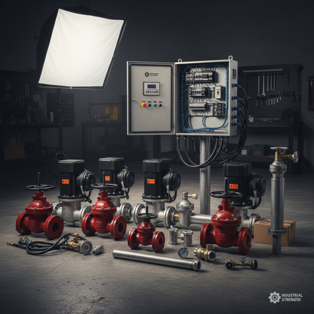Heavy-duty control valves and actuators with pre-wired control panel on industrial floor