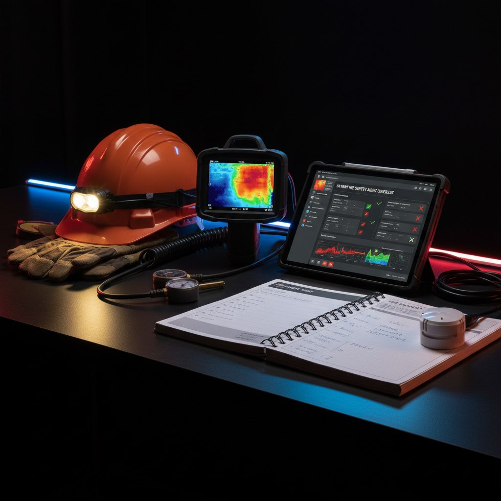 Audit bundle with thermal camera showing heat map, checklist and software interface on tablet