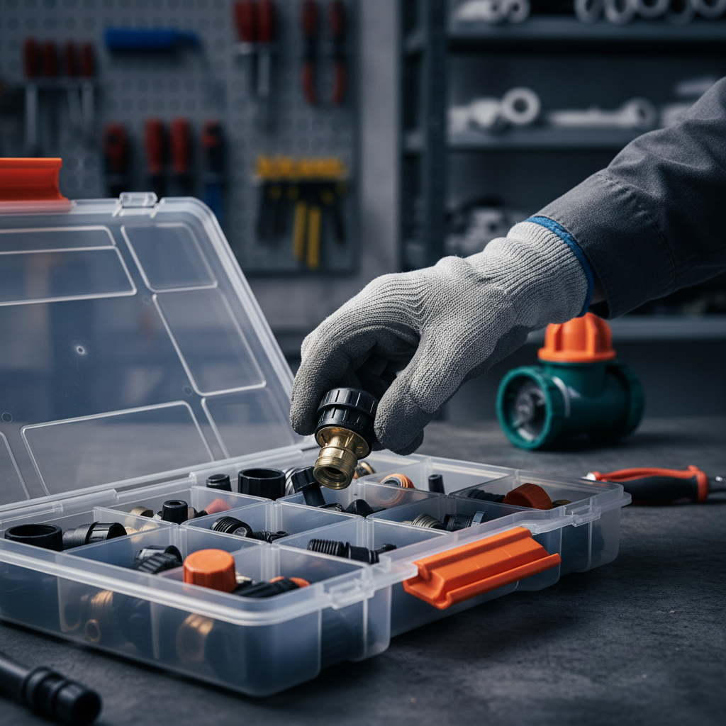 Contractor's gloved hand selecting a sprinkler head from the kit
