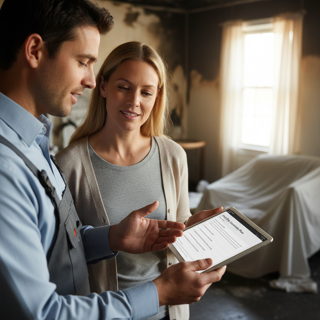 Contractor using client communication templates with a property owner post-fire incident