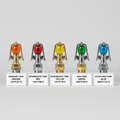 Five color-coded temperature-rated sprinkler heads displayed with specification cards on neutral background